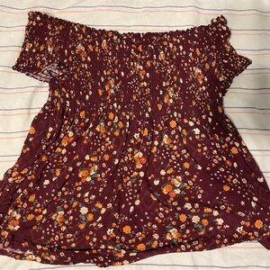 5/$25 SALE Burgundy Size XXL Floral Off-Shoulder Blouse